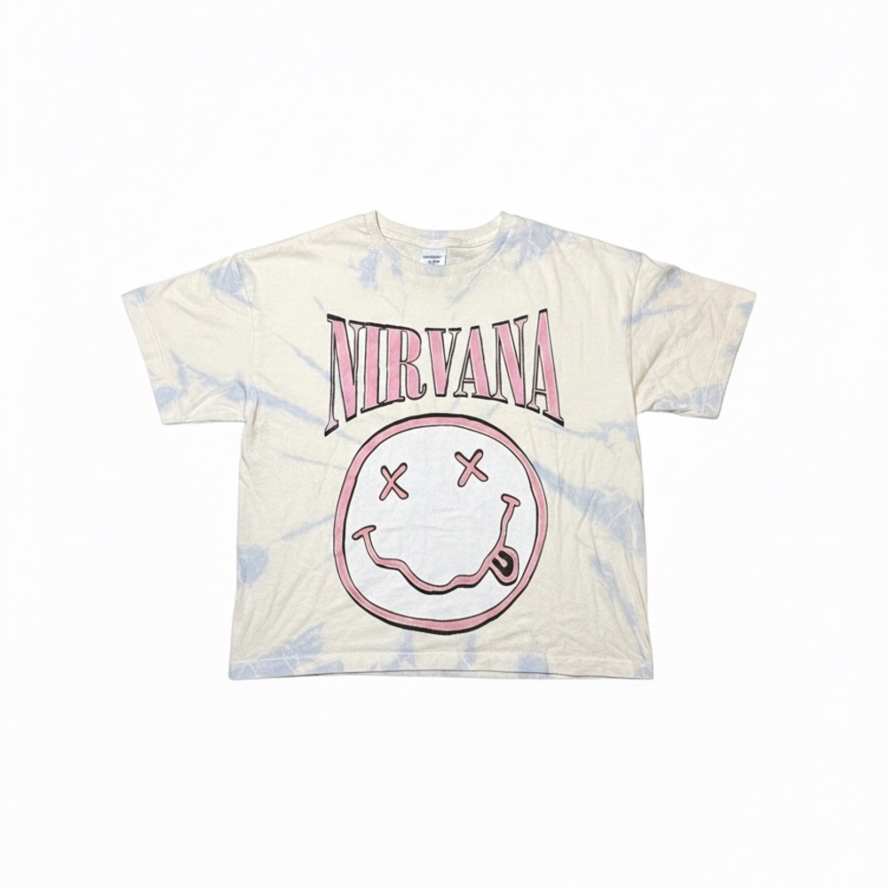 Zara Girl NIRVANA white and blue Tie Dye Smiley Face Tee